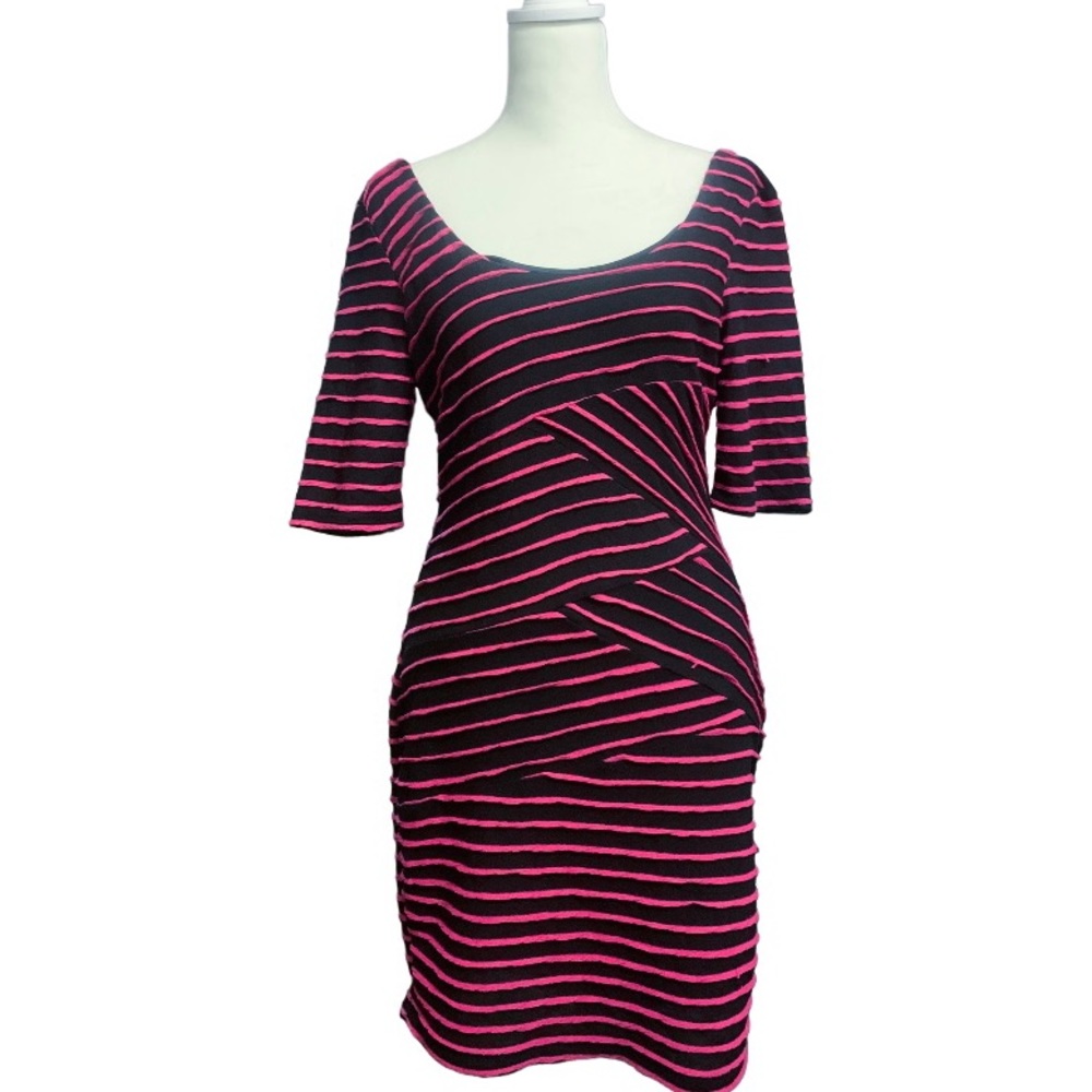Pink & Black Striped Bodycon Dress